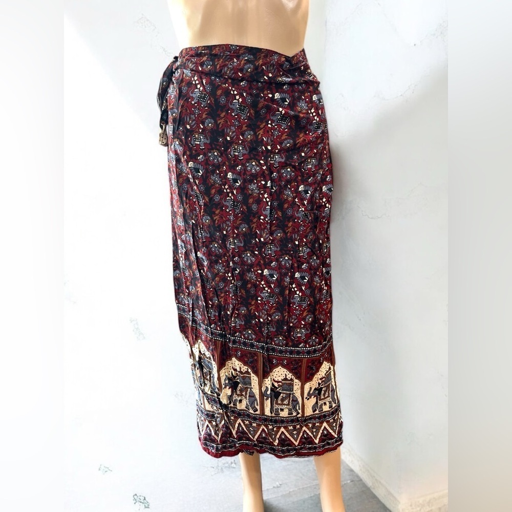 Sarong wrap skirt with novelty elephant hippie boho print handmade vintage